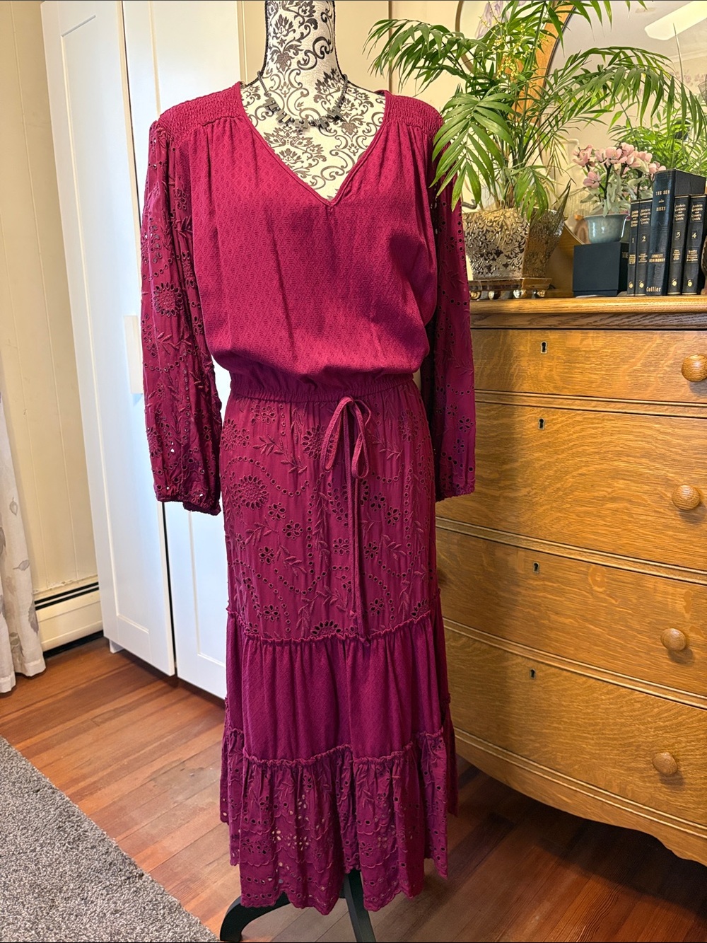 Nuture Wine Tiered Eyelet Dress 3X NWT